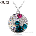 OUXI Fashion Female Jewelry Colorful Beautiful Rhinestone CZ Round Pendant Necklace
